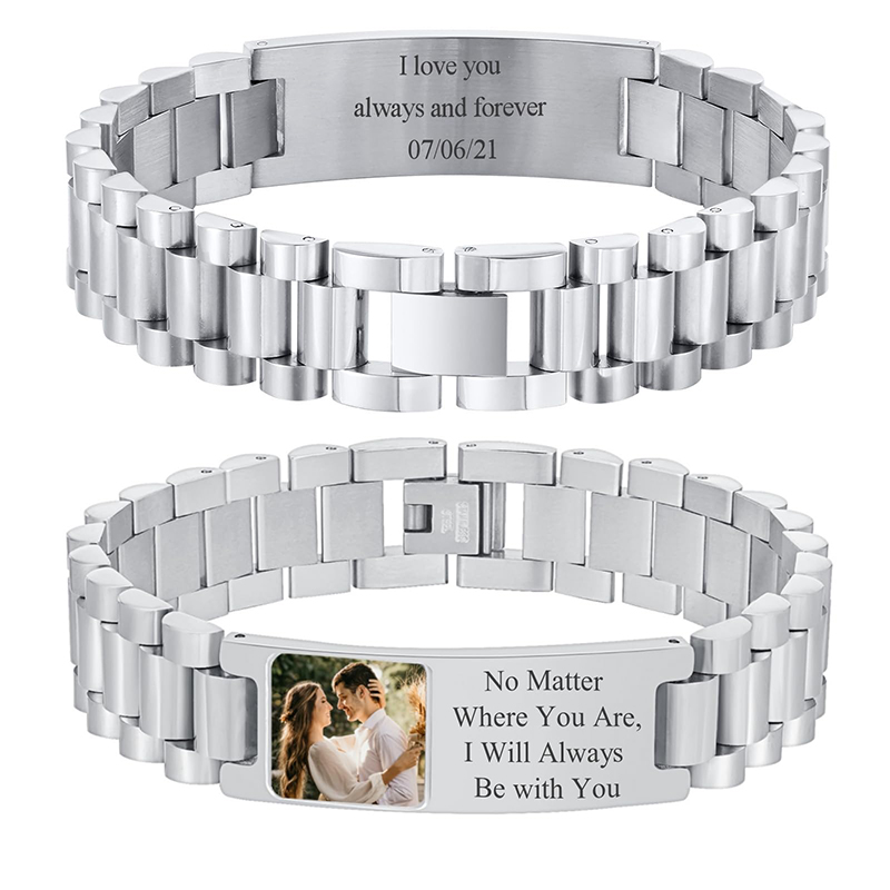 Jewelry Watches For Men - Aangepaste foto tekst armband horlogeband roestvrij