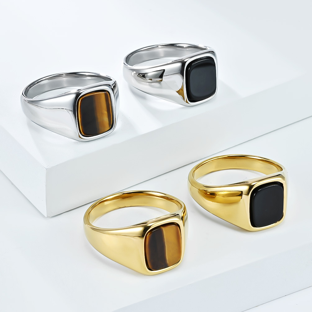 Mens Signet Ring - Nieuwe mode vintage roestvrijstalen tijgeroog zwarte