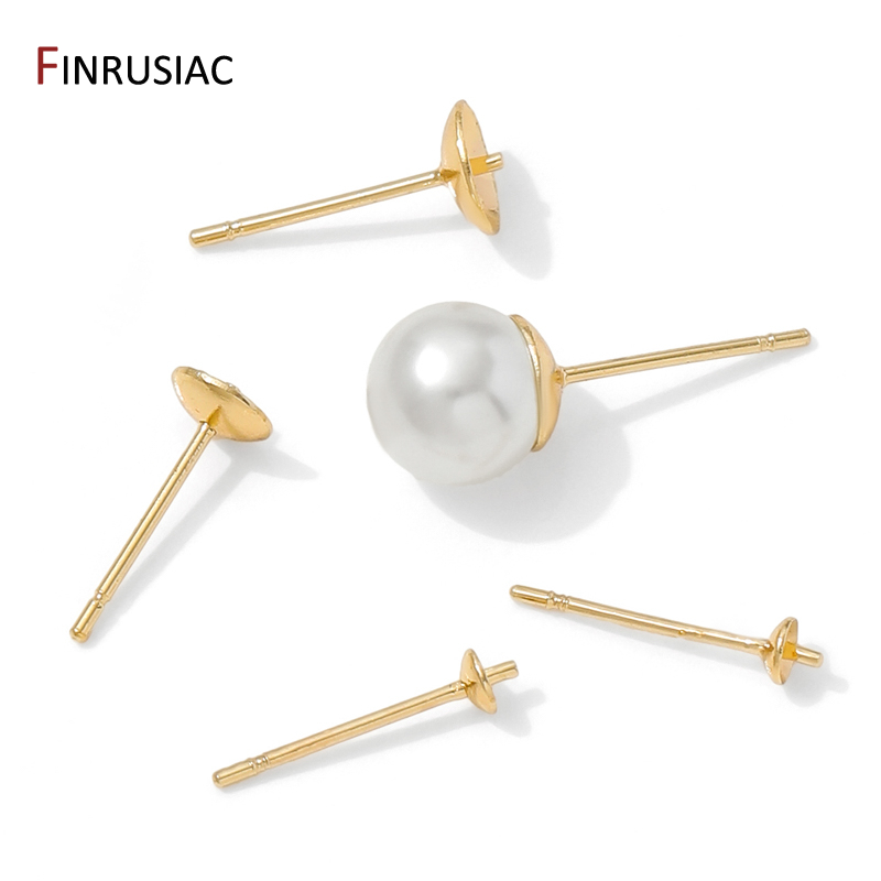 Pearl Stud Earrings - 14K vergulde messing oorbel stud basis