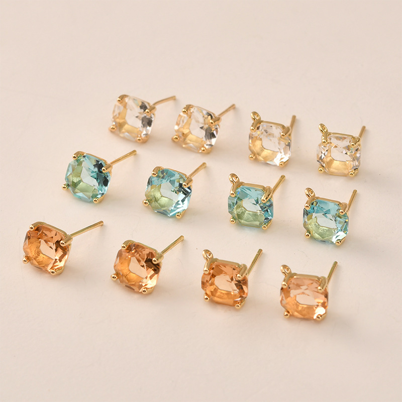 Pearl Stud Earrings - 10 paar Kleuren Facet Vierkant Glas