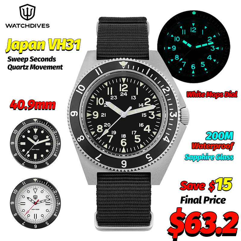 Jewellery Watches - Watchdives WD1972 Quartz Horloge Saffier Lichtgevende