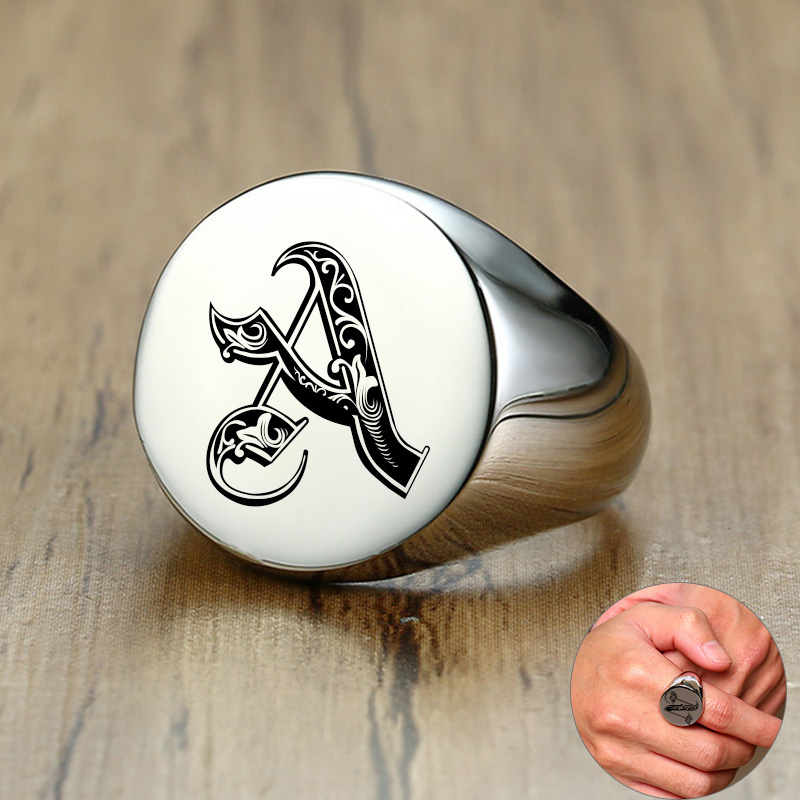 Vnox Stijlvolle Patroon Letter - Mens Signet Ring recensie en prijs